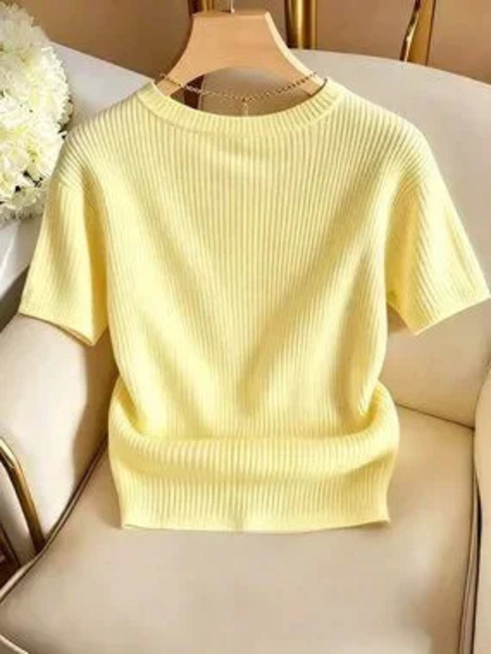 ZARA Yellow Casual Women's Elegant Round Neck Knit T-Shirt
